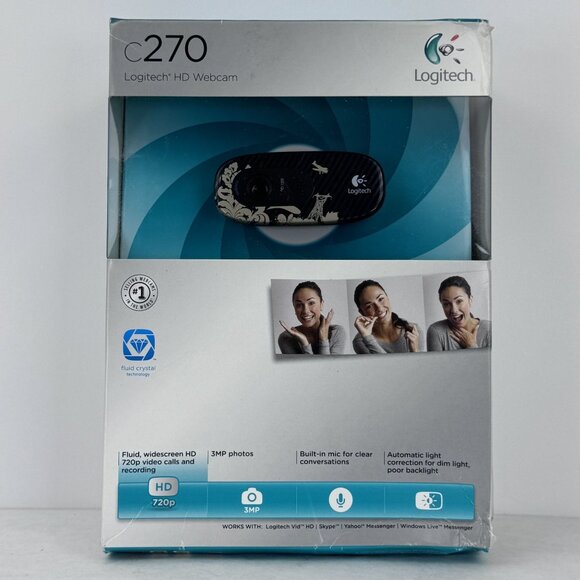 Logitech C270 HD 720p Webcam With Built-In Mic Automatic Light Correction NIB - Picture 1 of 13